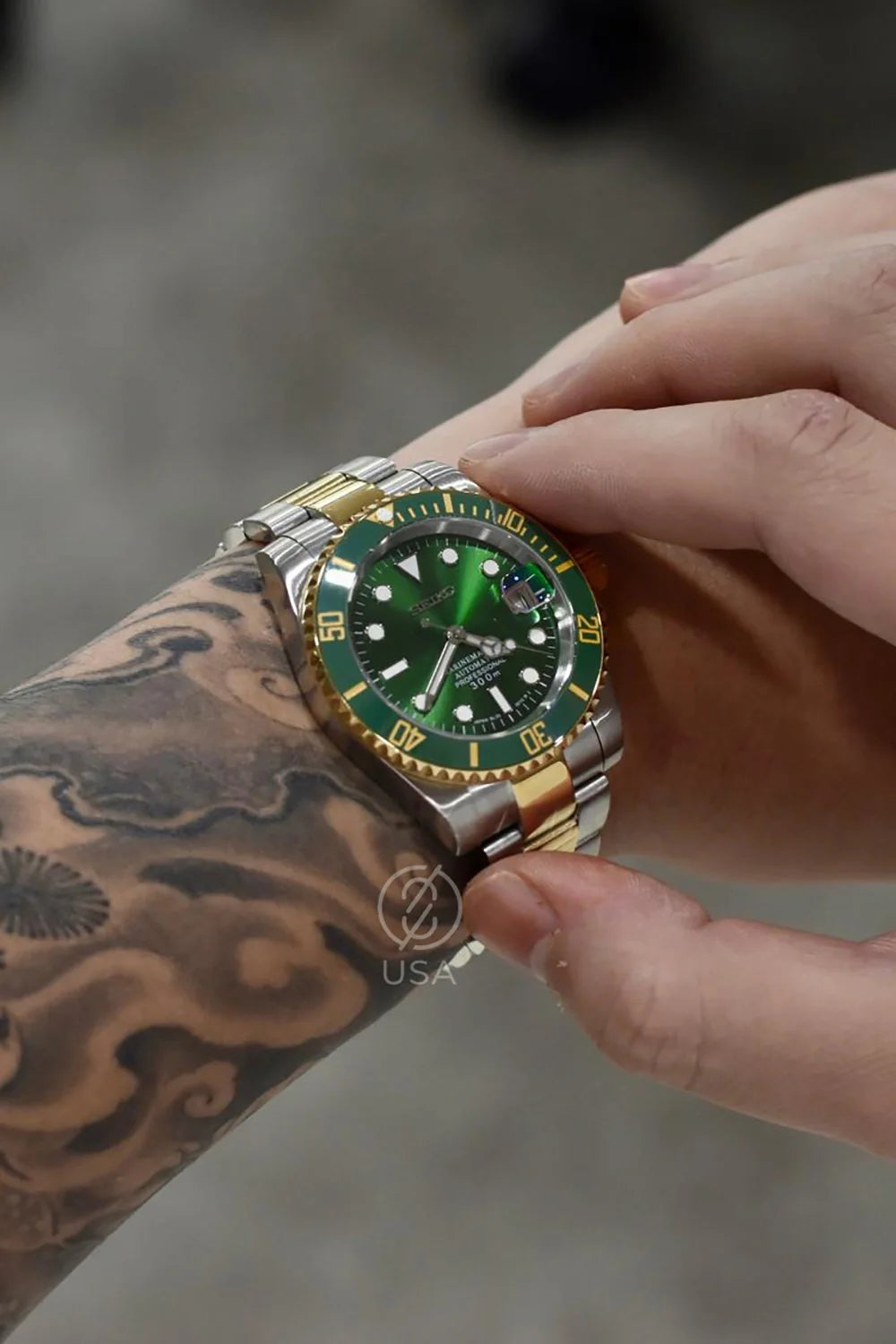 Mod Submariner Two-Tone Gold Green