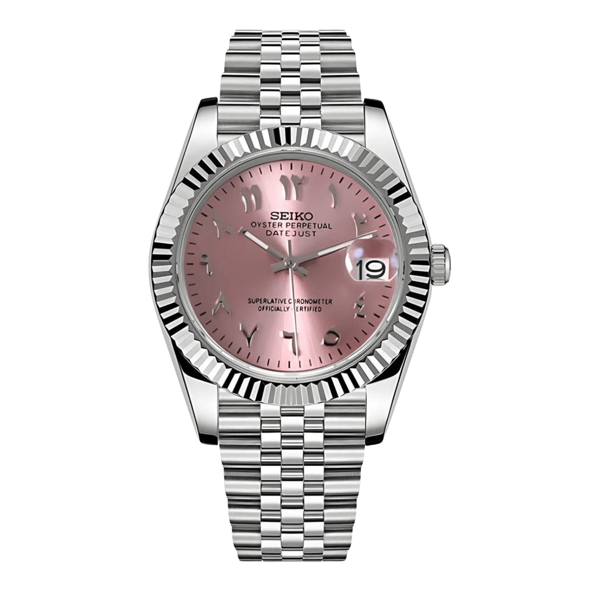 Seiko Mod Datejust Arabic Pink