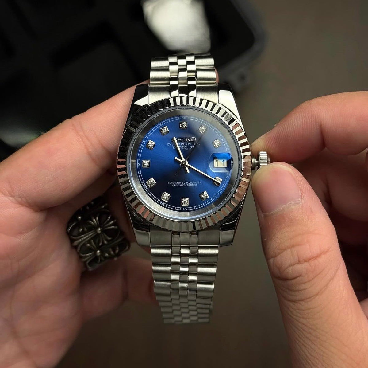 Seiko Mod Datejust Blue Gem