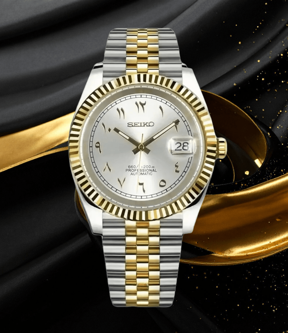 Seiko Mod Datejust Twotone Arabic Silver