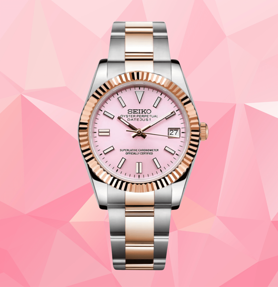 Seiko Mod Datejust Twotone Pink