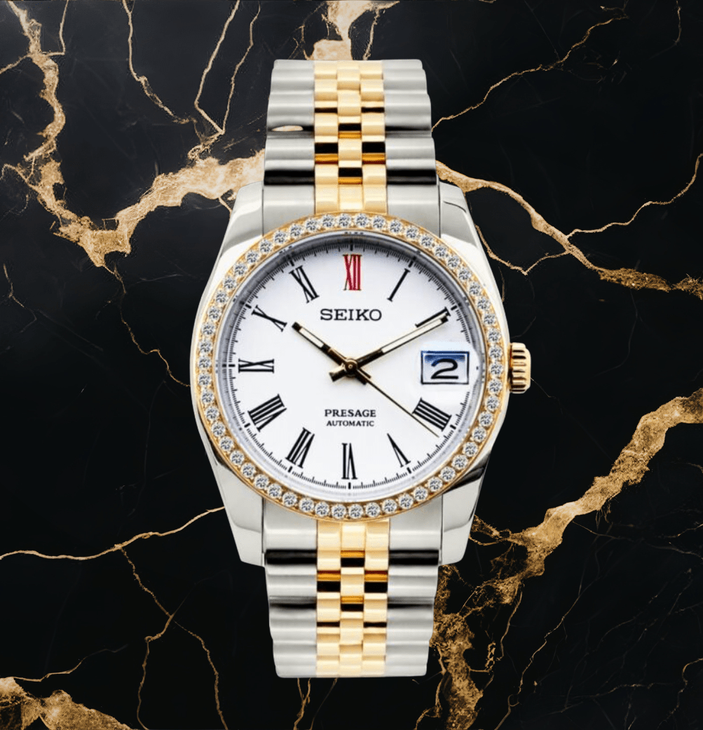 Seiko Mod Datejust Twotone White Presage Diamond