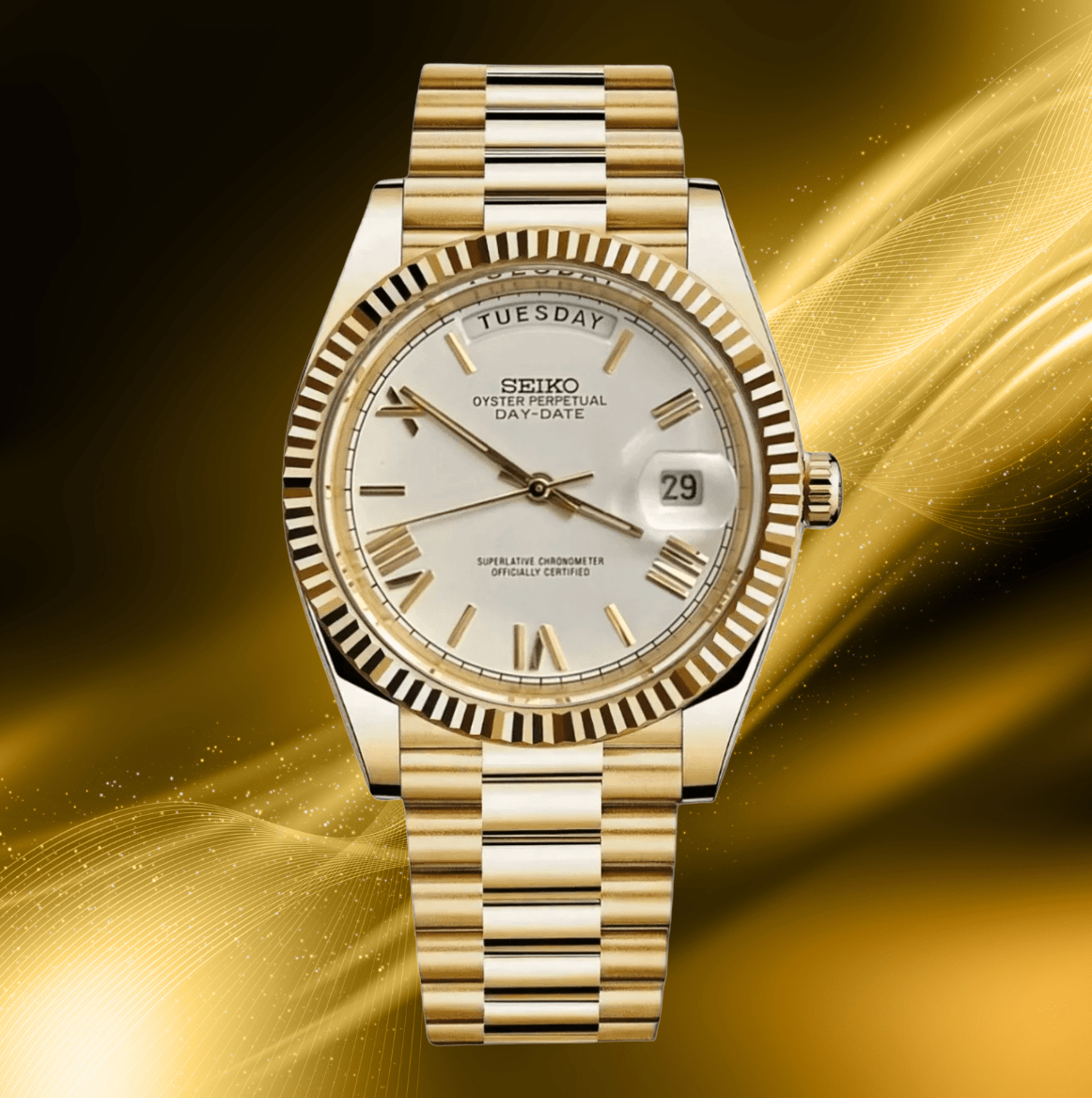 Seiko Mod Day-Date Gold White