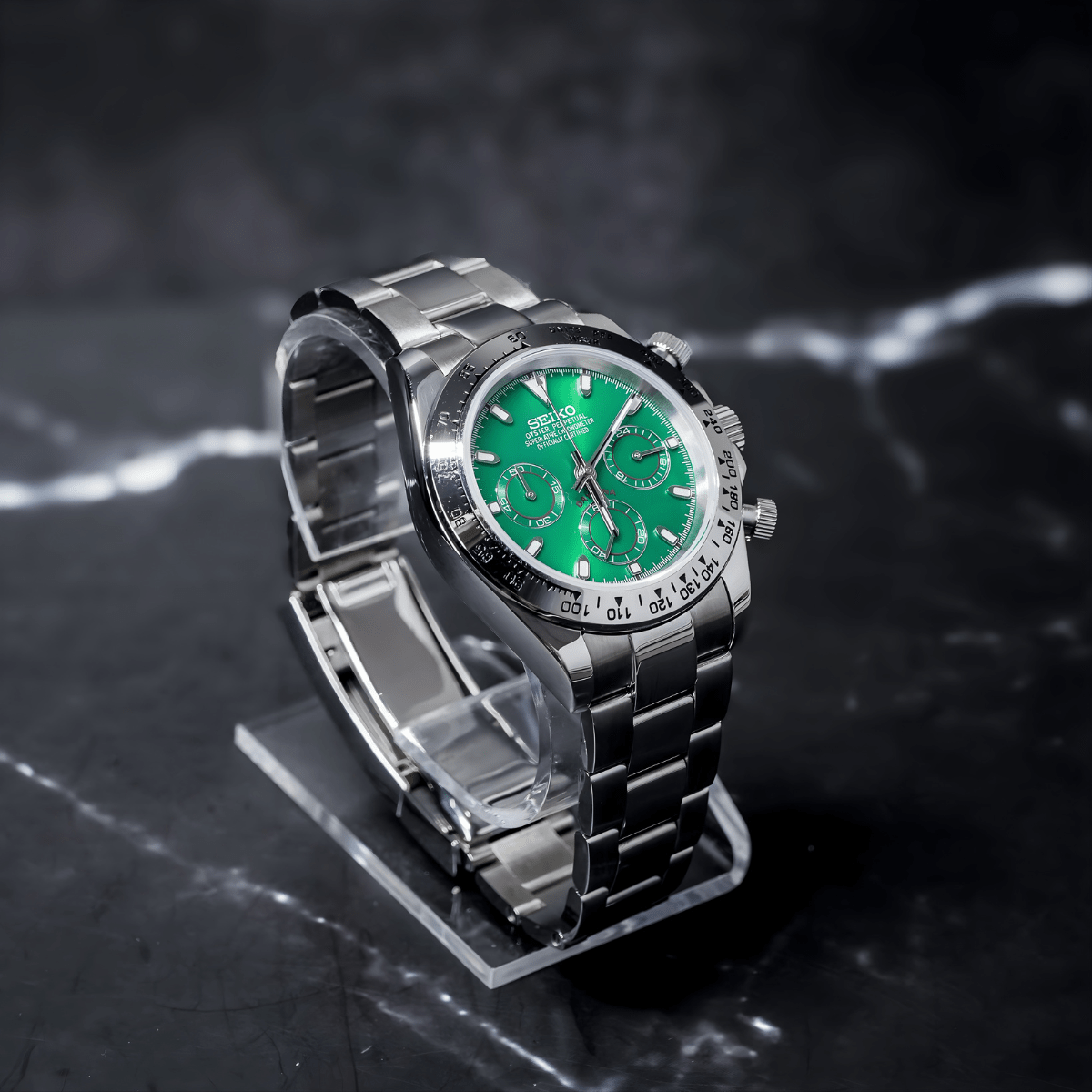 Seiko Mod Daytona Platinum Green