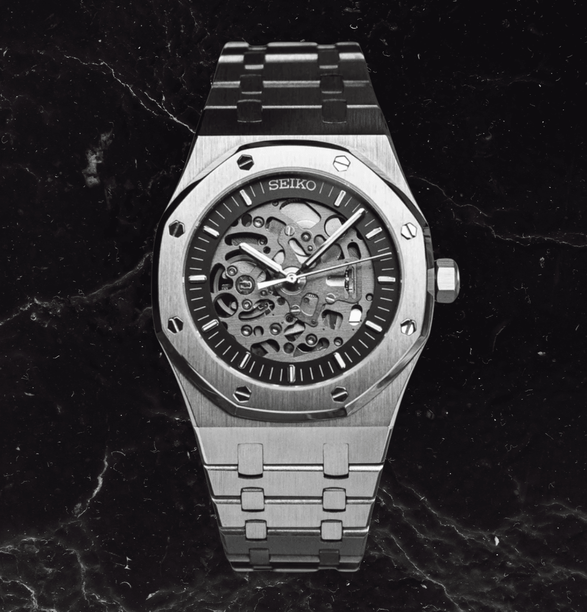 Seiko Mod Royal Oak Skeleton Silver