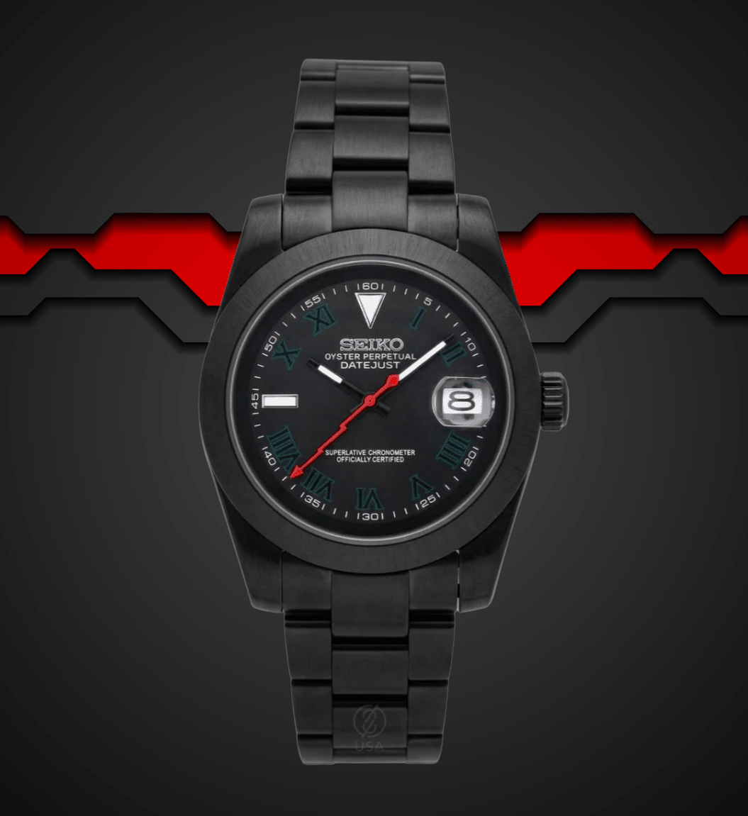 Seiko Mod Datejust Black Red Lightning