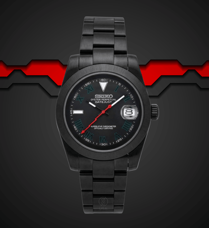 Seiko Mod Datejust Black Red Lightning