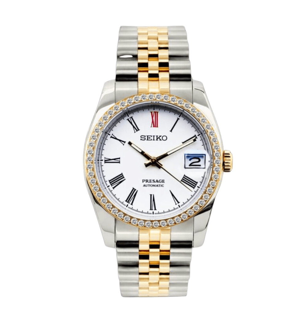 Seiko Mod Datejust Twotone White Presage Diamond