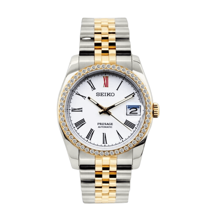 Seiko Mod Datejust Twotone White Presage Diamond