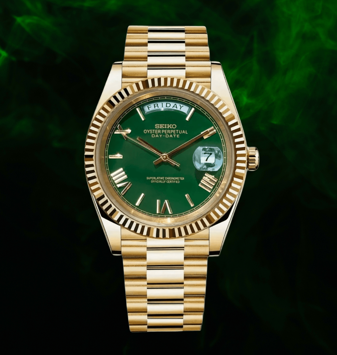 Seiko Mod Day-Date Gold Green Roman