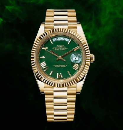 Seiko Mod Day-Date Gold Green Roman