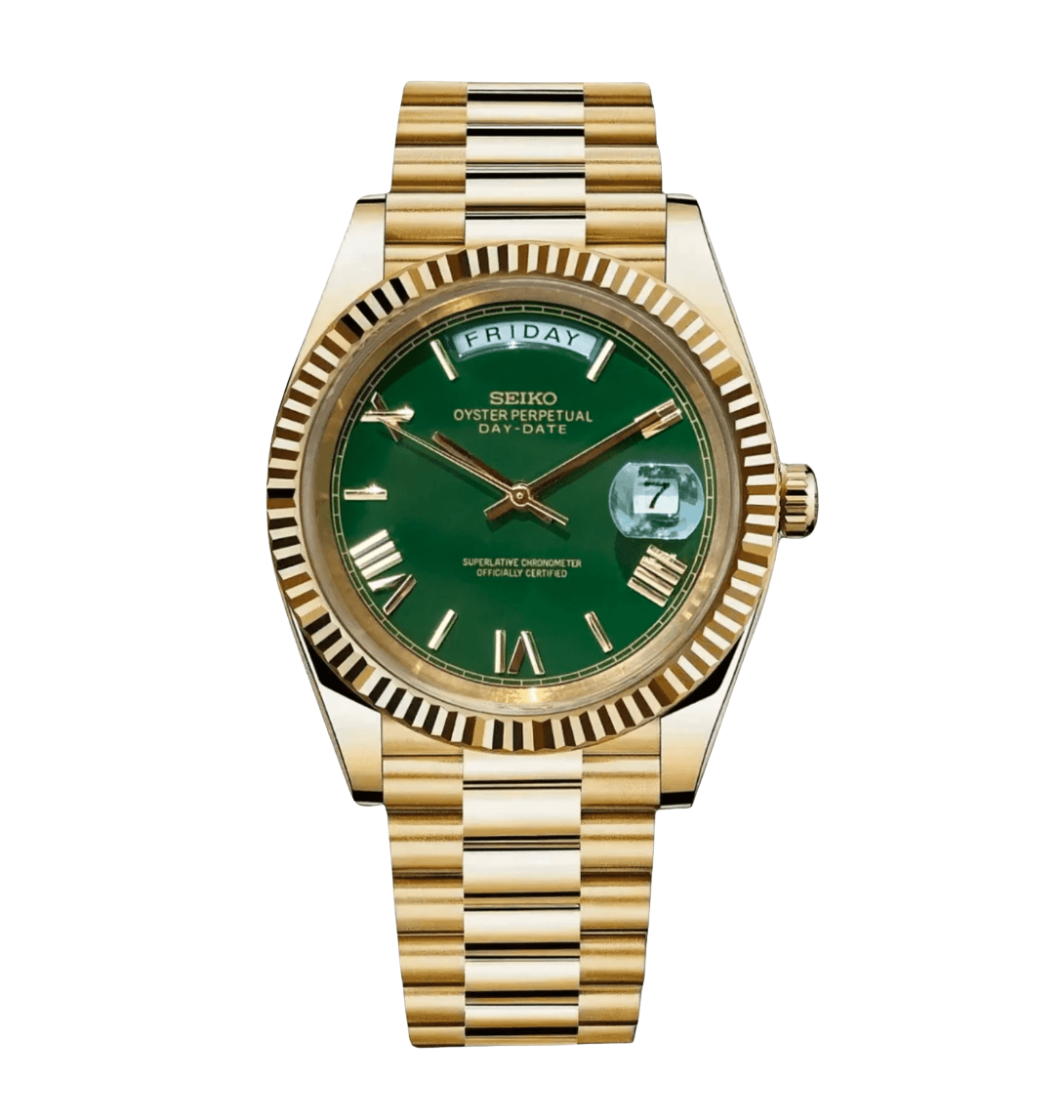 Seiko Mod Day-Date Gold Green Roman