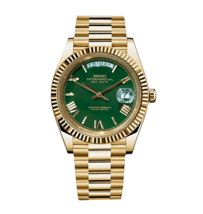 Seiko Mod Day-Date Gold Green Roman