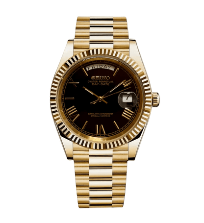 Seiko Mod Day-Date Gold Roman Black