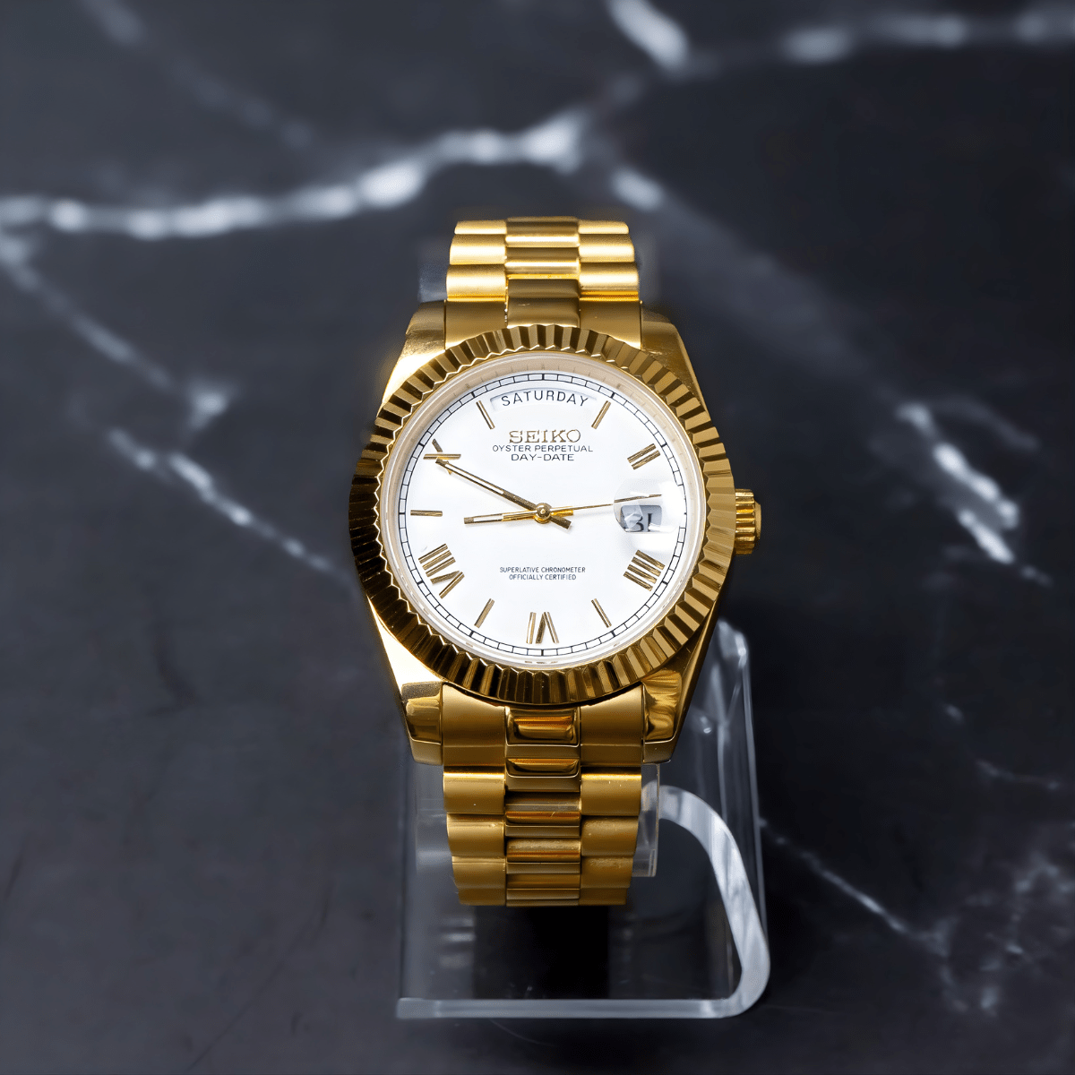 Seiko Mod Day-Date Gold White