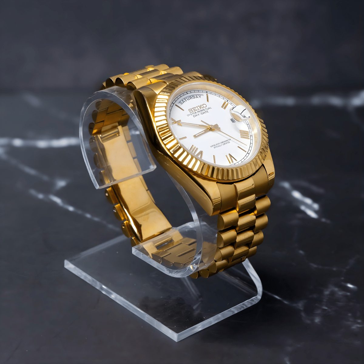 Seiko Mod Day-Date Gold White