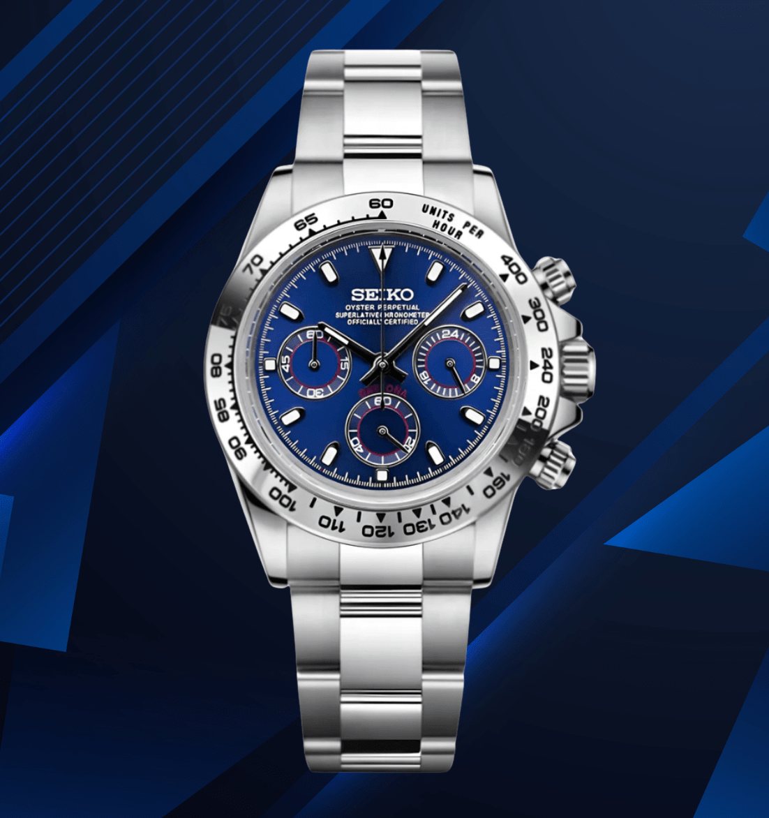 Seiko Mod Daytona Platinum Blue