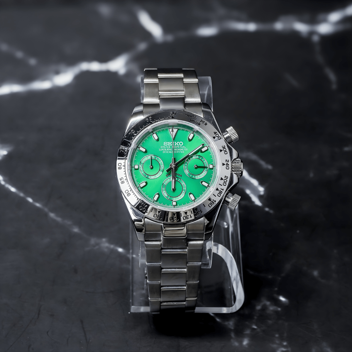 Seiko Mod Daytona Platinum Green