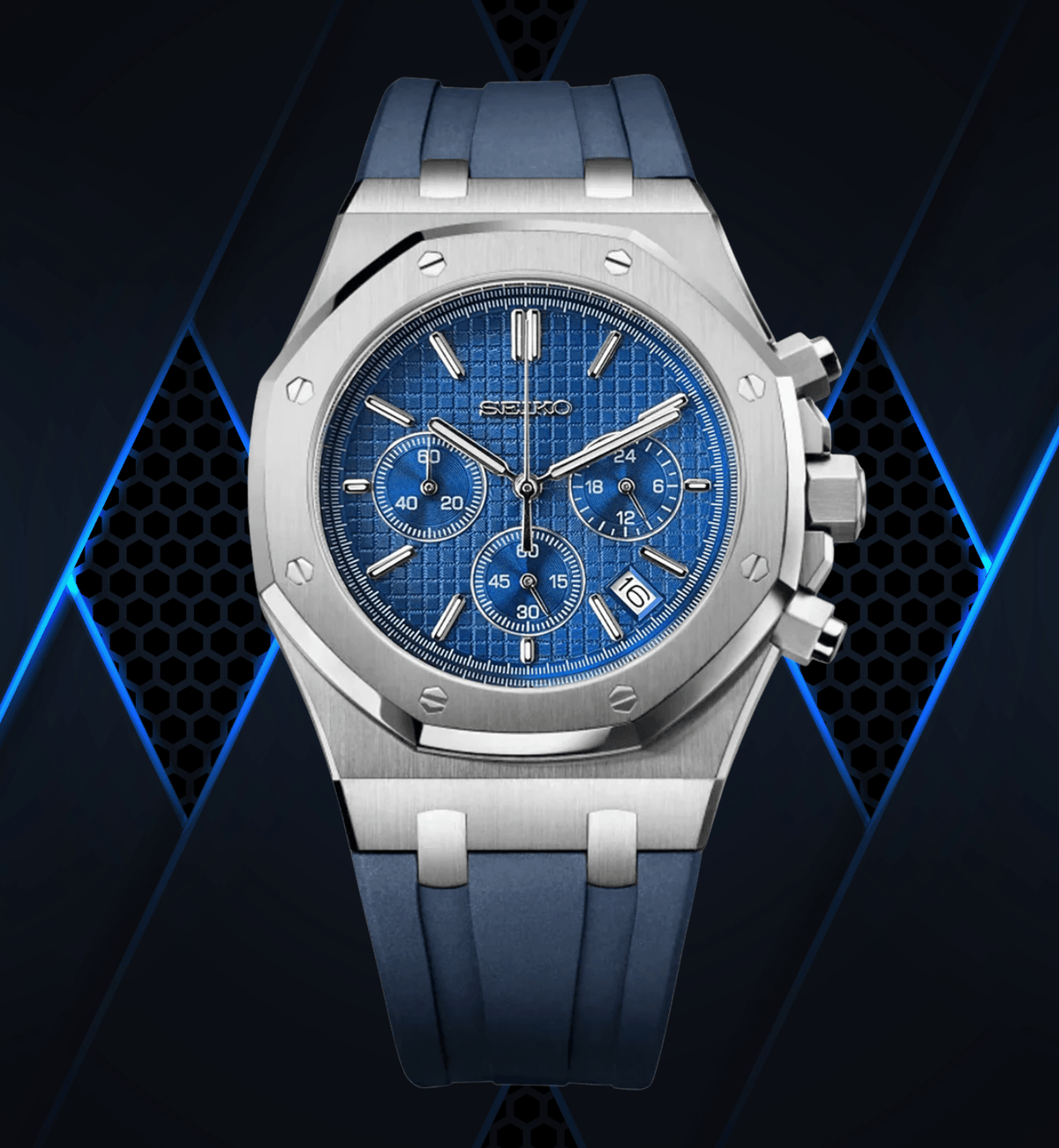 Seiko Mod Royal Oak Chrono Blue