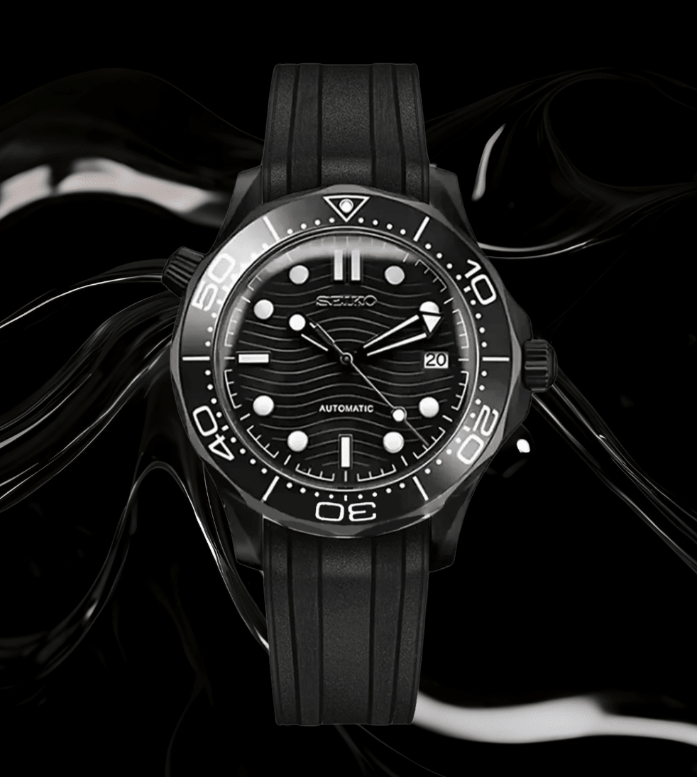 Seiko Mod Seamaster Black Silicone