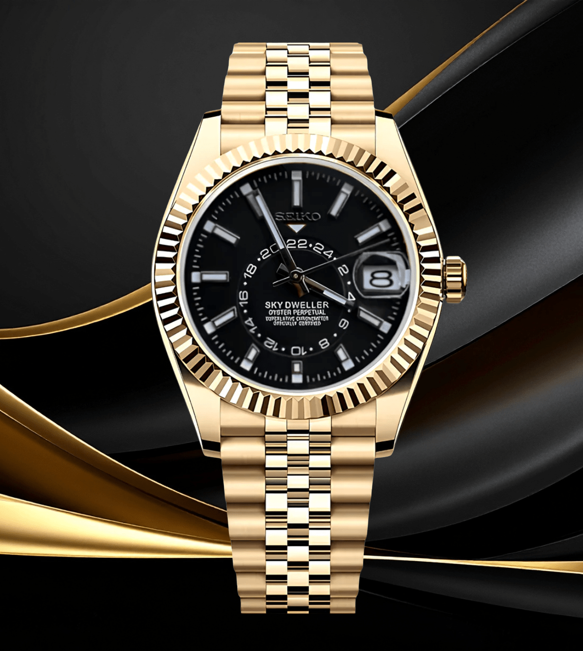 Seiko Mod Sky-Dweller Gold Black