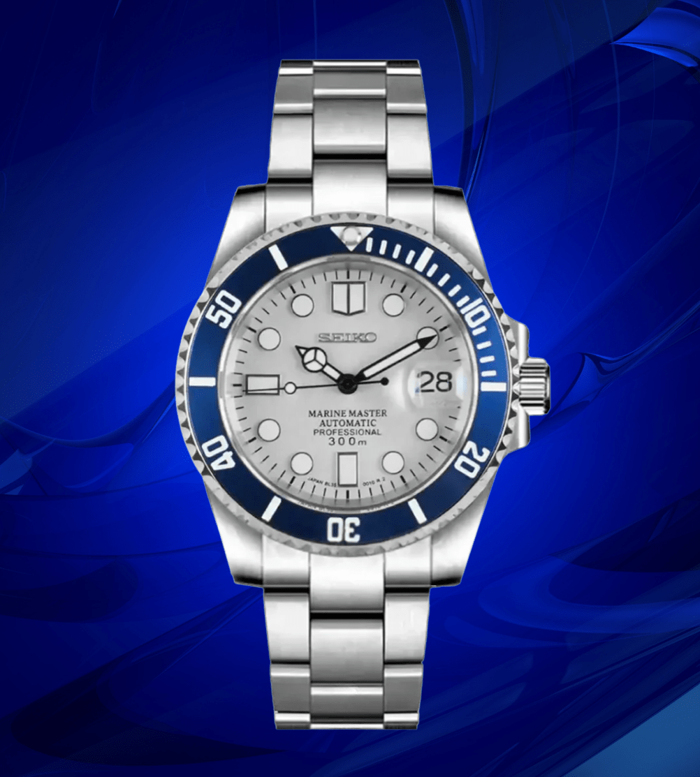 Seiko Mod Submariner White Blue